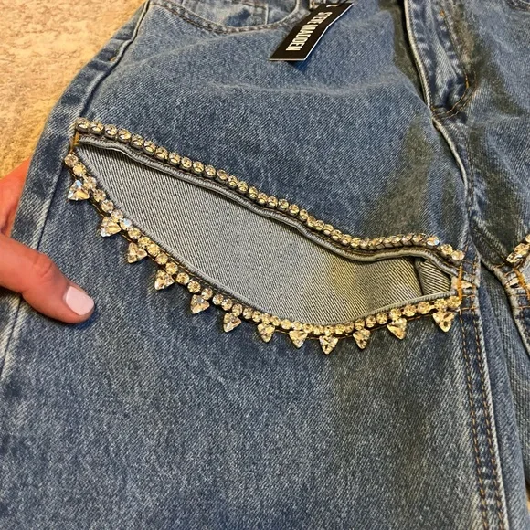 Steve Madden Taylor Jean - Blue Straight Leg Jeans with Beaded Detail - Picture 2 of 10